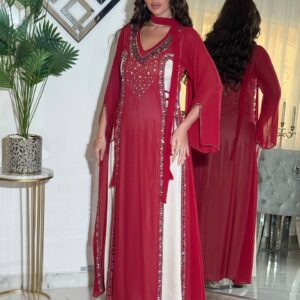 فستان خام ساتان ناعم دبل شغل فصوص مع شك يديوي-d1